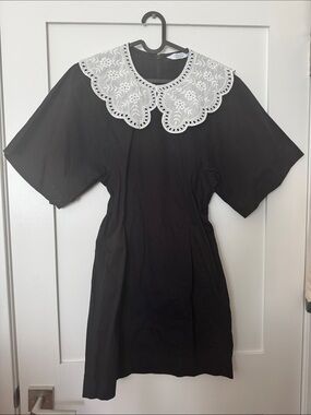 & Other Stories Black Mini Dress with White Embroidered Collar